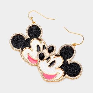 Mickey Mouse Rhinestone Enamel Glittered Dangle Earrings